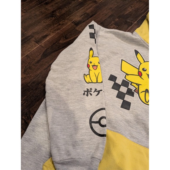 Pokemon Pikachu Hoodie Youth XL 18/20 Gray Yellow Sweatshirt Anime Graphic 2023 - Picture 6 of 8